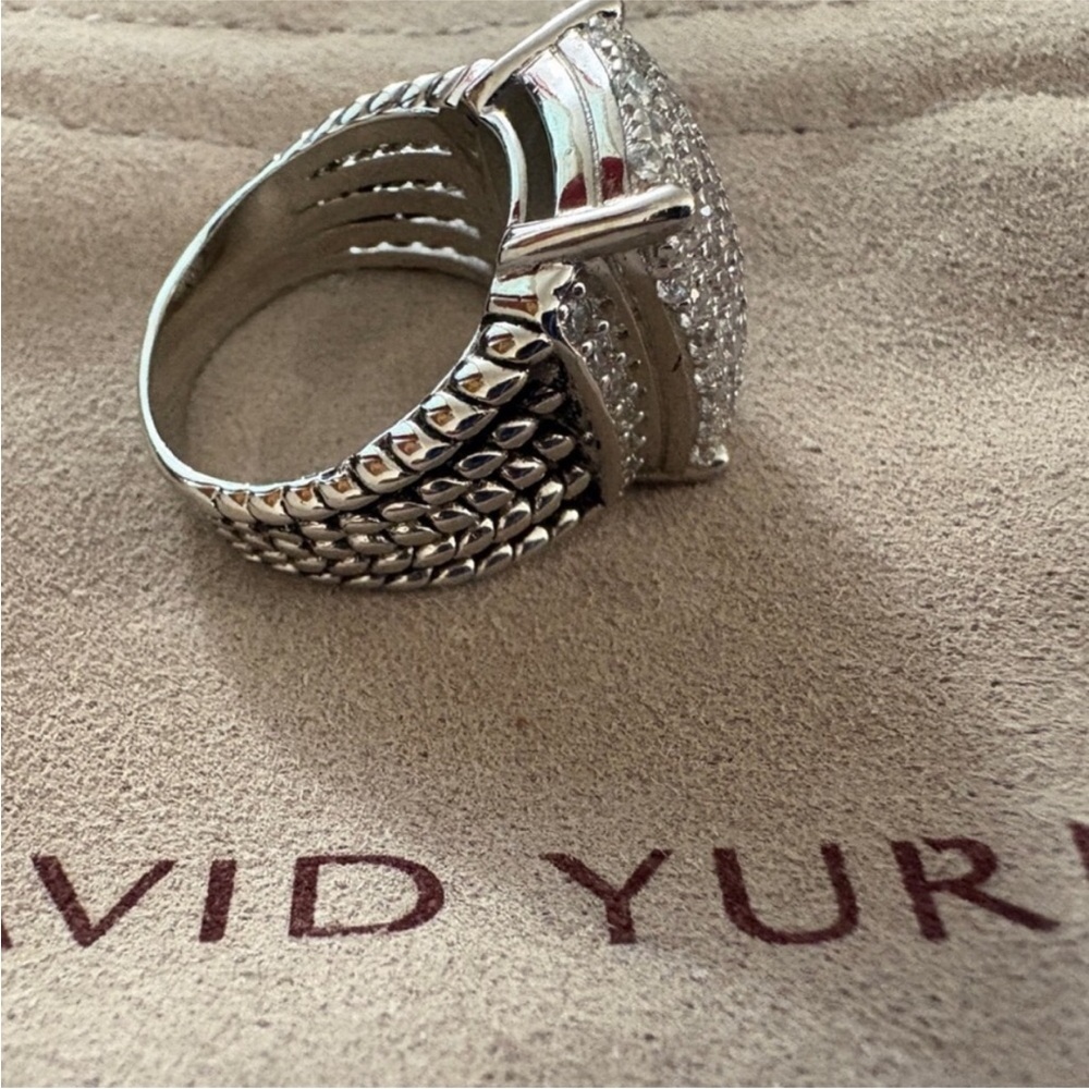 David Yurman Sterling Silver Pavé Square Top Ring with Braided Band sz8 - Picture 4 of 6